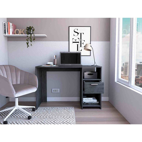 Escritorio Omma Roble Gris 110 cm con Un Cajón y Dos Entrepaños - Escritorios | Bylmo