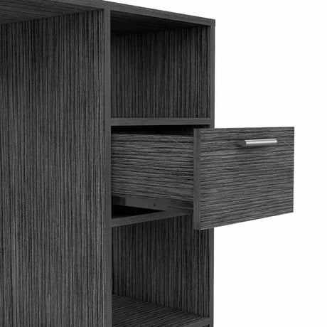 Escritorio Omma Roble Gris 110 cm con Un Cajón y Dos Entrepaños - Escritorios | Bylmo