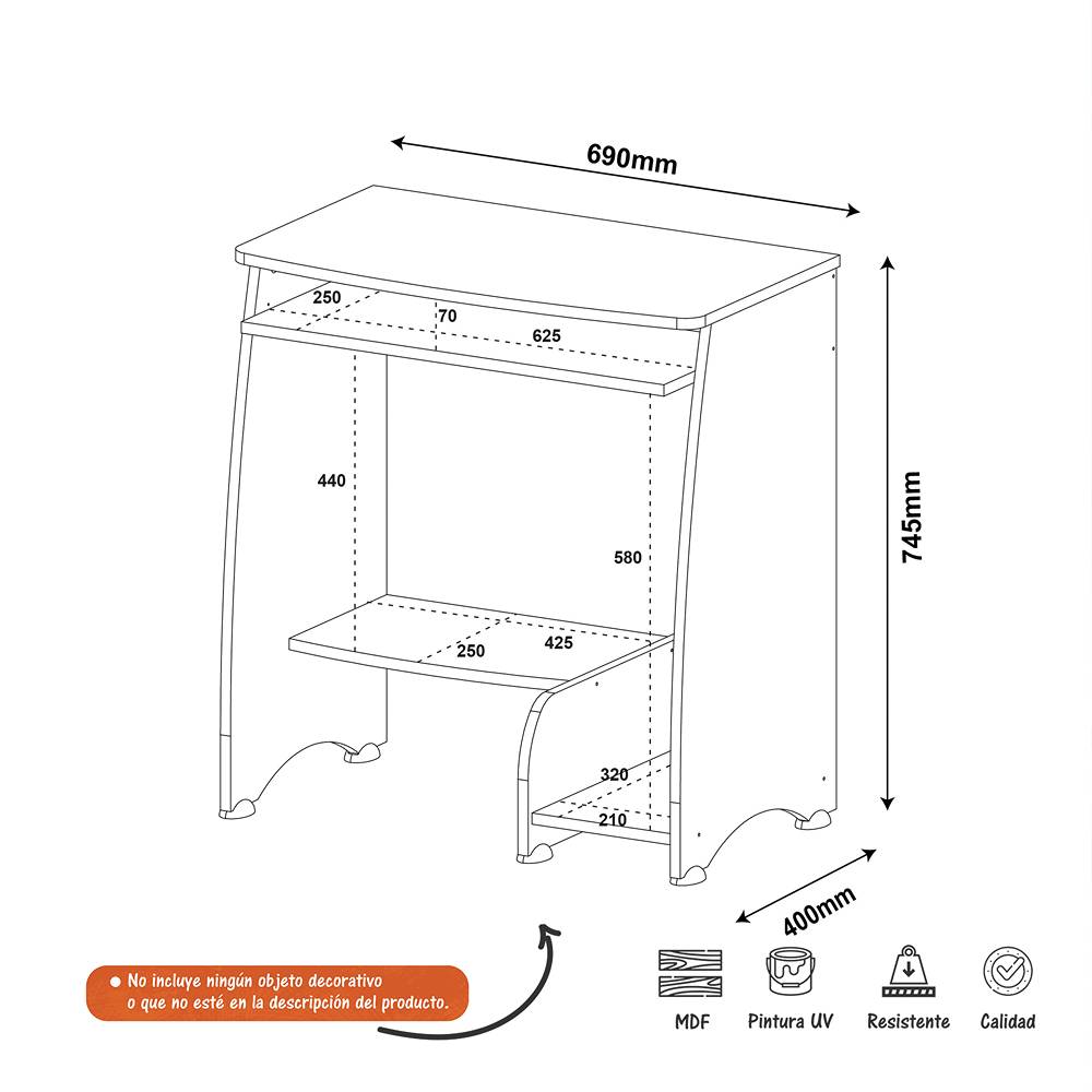 Escritorio Pixel Blanco 69 cm con Entrepaños - Escritorios y Archivadores | Bylmo