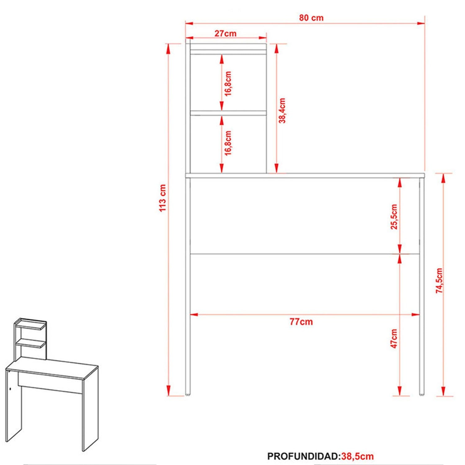 Escritorio Seattle Blanco 80 cm con Organizador