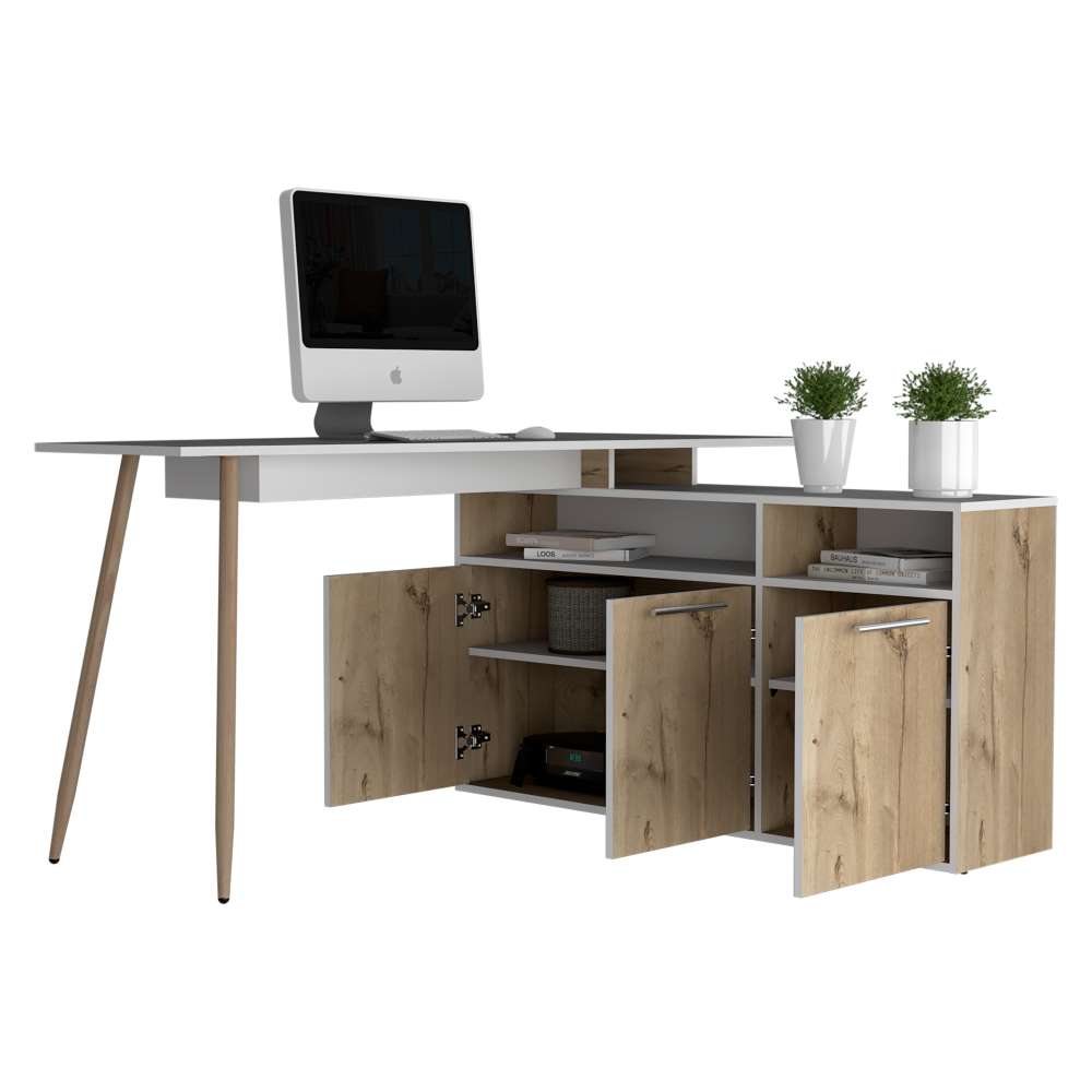 Escritorio en L Singapur Duna 130 cm con Puertas y Entrepaños - Escritorios y Archivadores | Bylmo