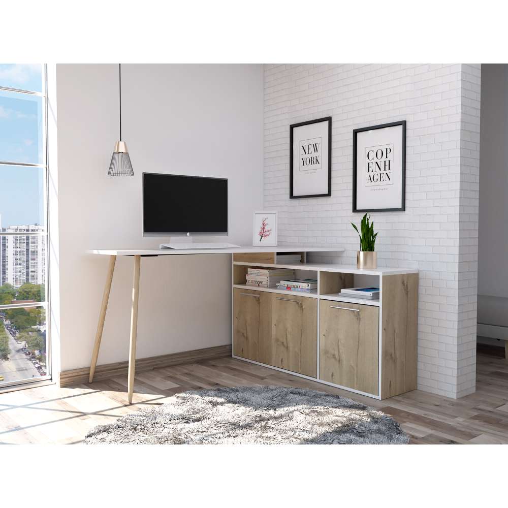 Escritorio en L Singapur Duna 130 cm con Puertas y Entrepaños - Escritorios y Archivadores | Bylmo