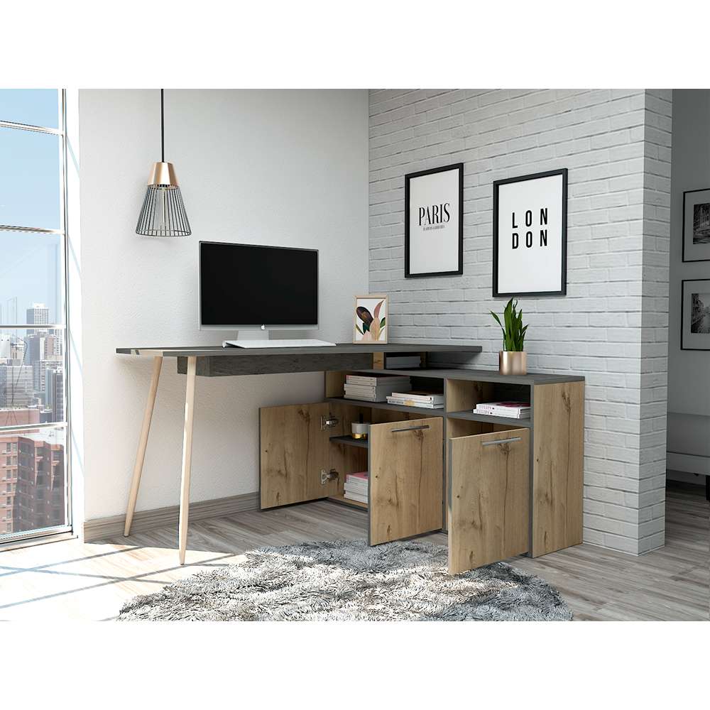 Escritorio en L Singapur Duna 103 cm con Puertas y Entrepaños - Escritorios y Archivadores | Bylmo