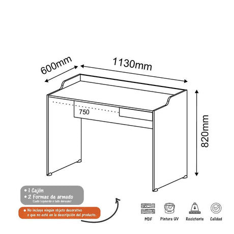 Escritorio Slim Negro 113x82cm Con Un Cajón - Escritorios y Archivadores | Bylmo
