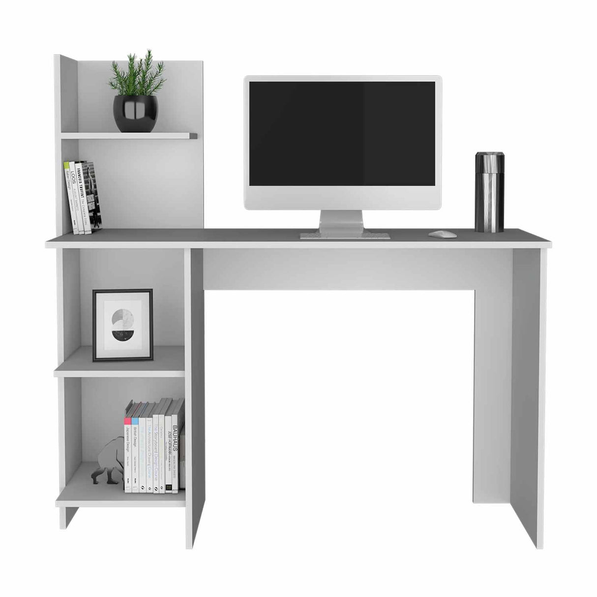 Escritorio Vilna Blanco 120x121cm sin Cajones y con Organizador de Libros - Escritorios | Bylmo