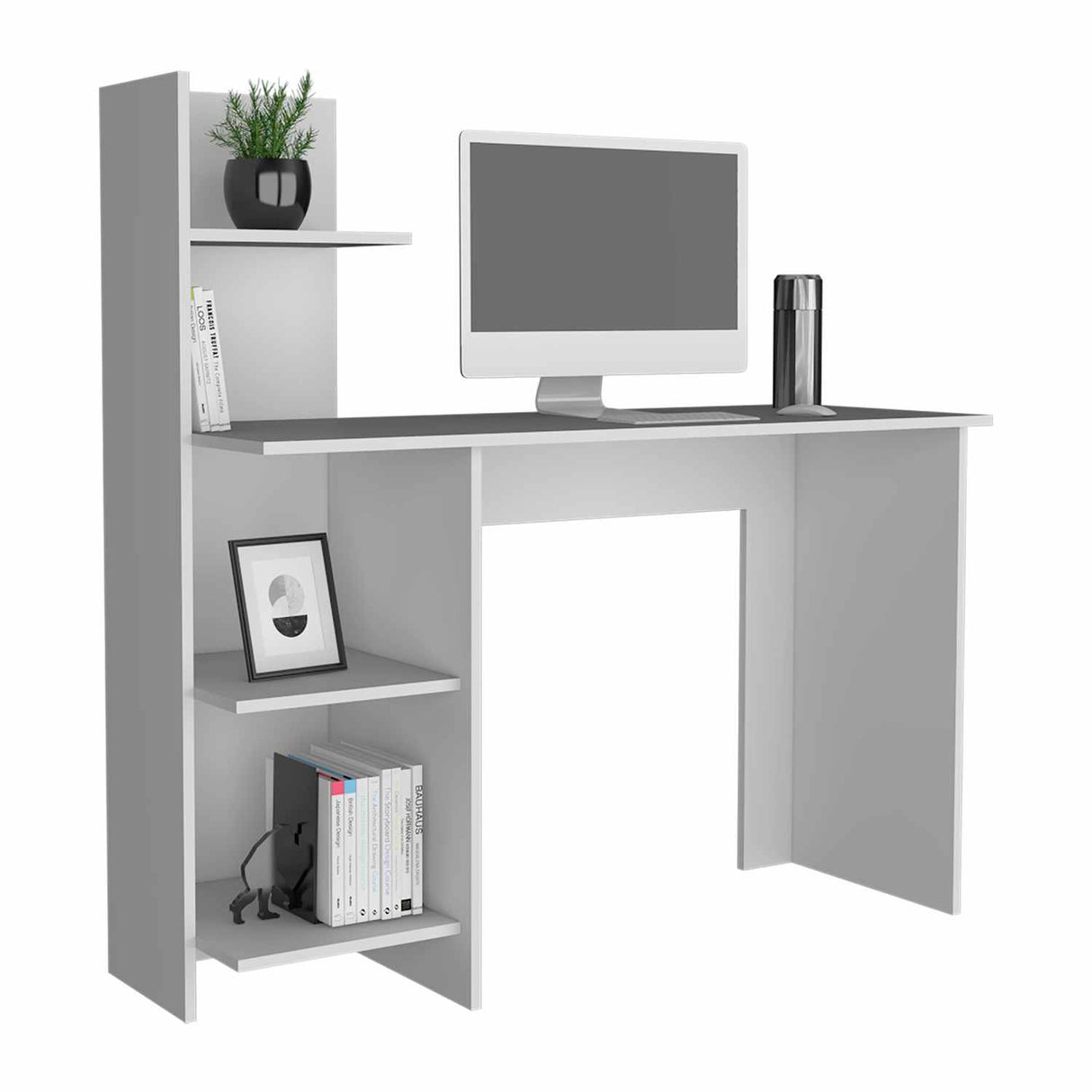 Escritorio Vilna Blanco 120x121cm sin Cajones y con Organizador de Libros - Escritorios | Bylmo