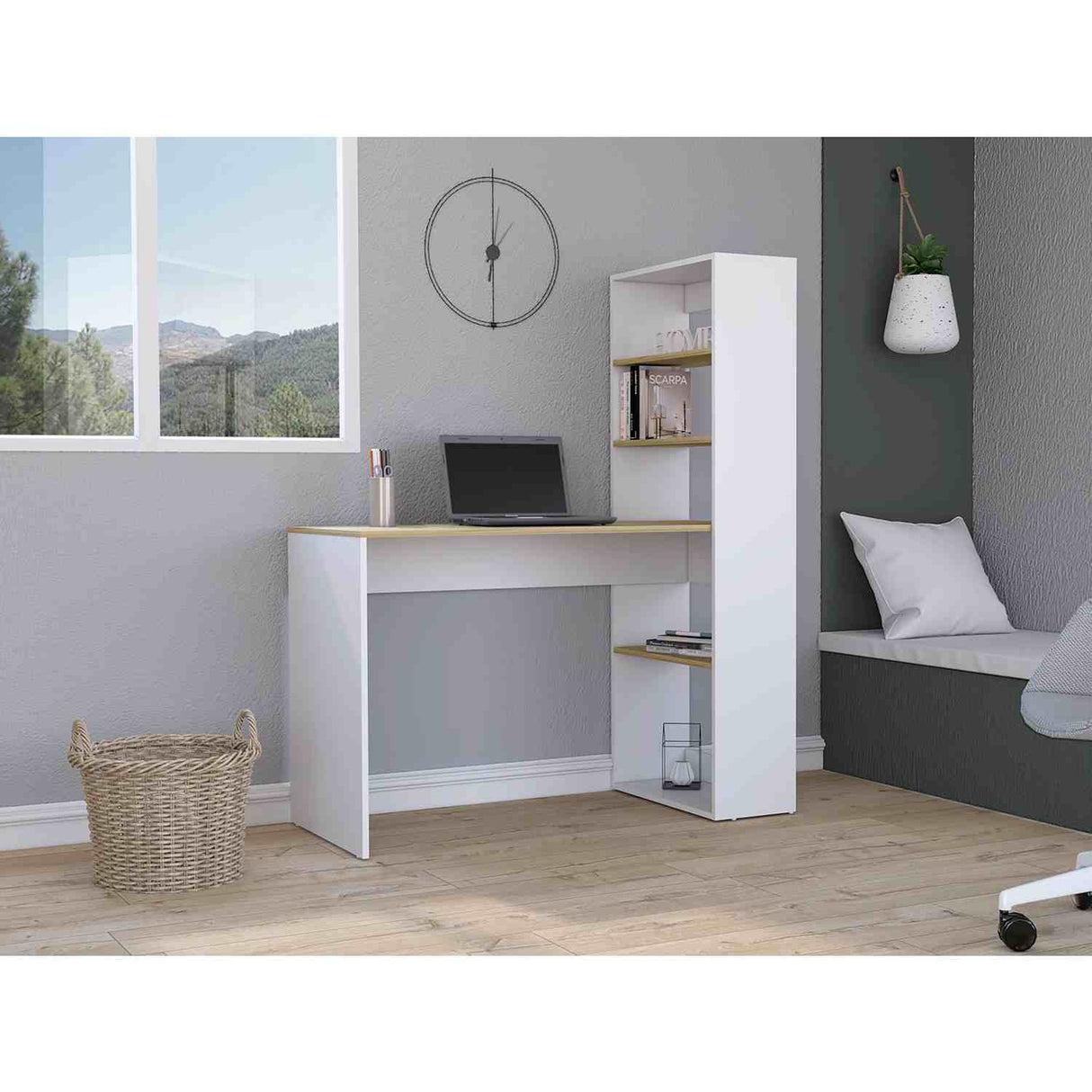 Escritorio Z120 Blanco 120 cm con Estantería - Escritorios | Bylmo