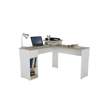 Escritorio en L Veneza Duna 120.9x73cm Con Un Cajón y con Organizador de Libros - Escritorios | Bylmo
