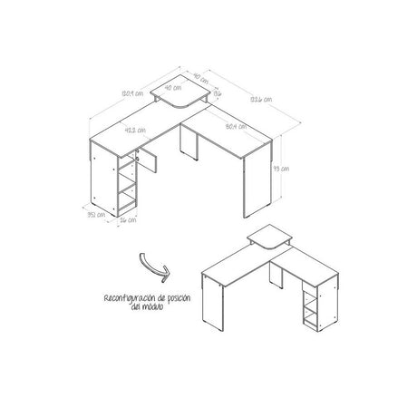 Escritorio en L Veneza Duna 120.9x73cm Con Un Cajón y con Organizador de Libros - Escritorios | Bylmo