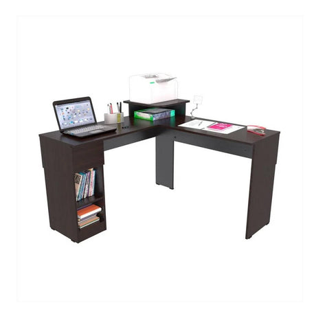 Escritorio en L Veneza Wengue 120.9x86.6cm Con Un Cajón y con Organizador de Libros - Escritorios | Bylmo