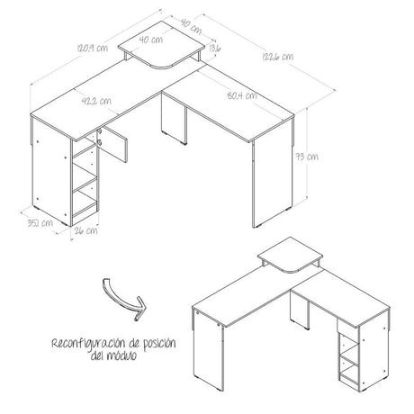 Escritorio en L Veneza Wengue 120.9x86.6cm Con Un Cajón y con Organizador de Libros - Escritorios | Bylmo