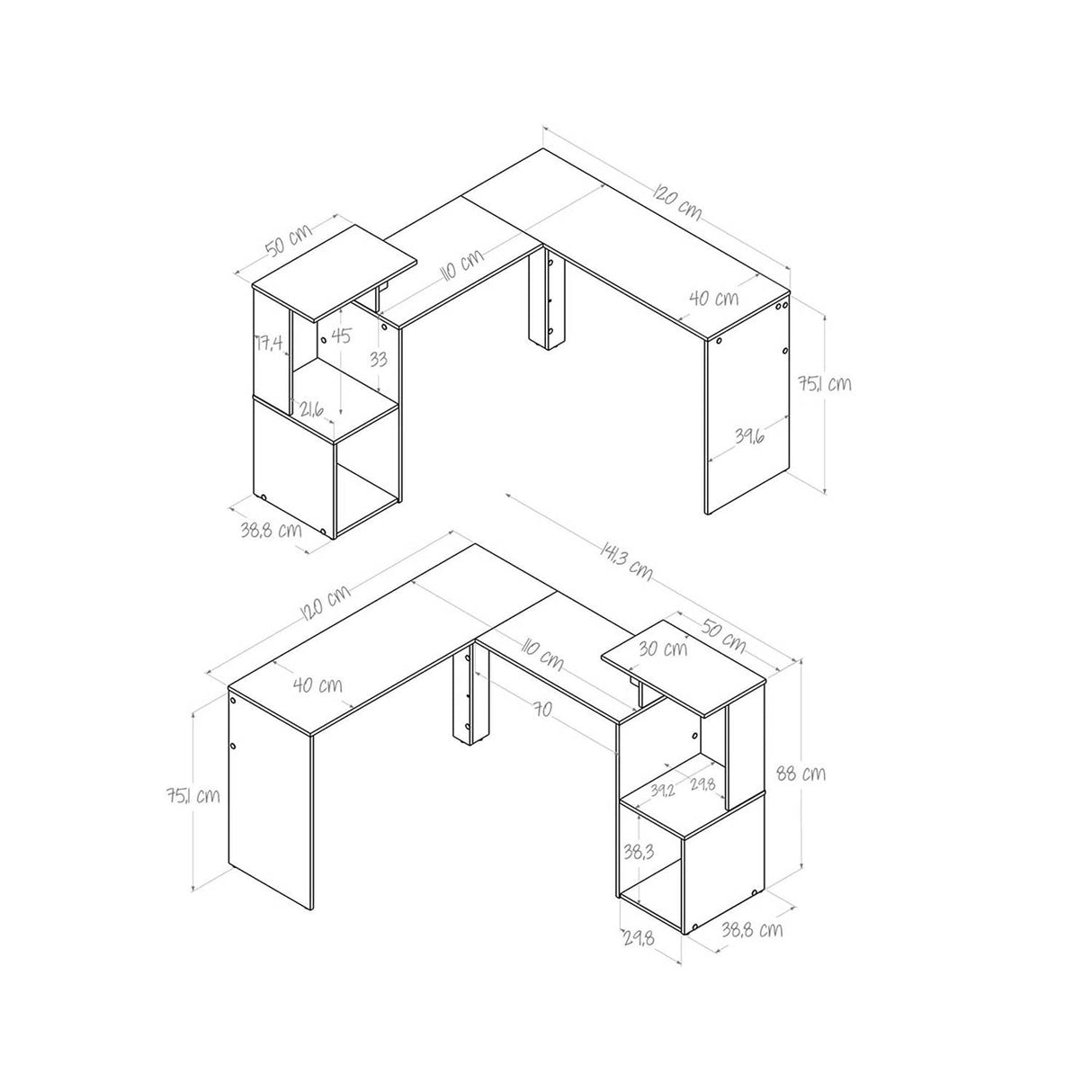 Escritorio biblioteca en L 120x141cm Malta - Duna - Escritorios | Bylmo