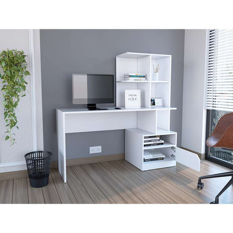 Escritorio con Biblioteca Alito Blanco 140x140cm Con Un Cajón y con Organizador de Libros - Escritorios | Bylmo