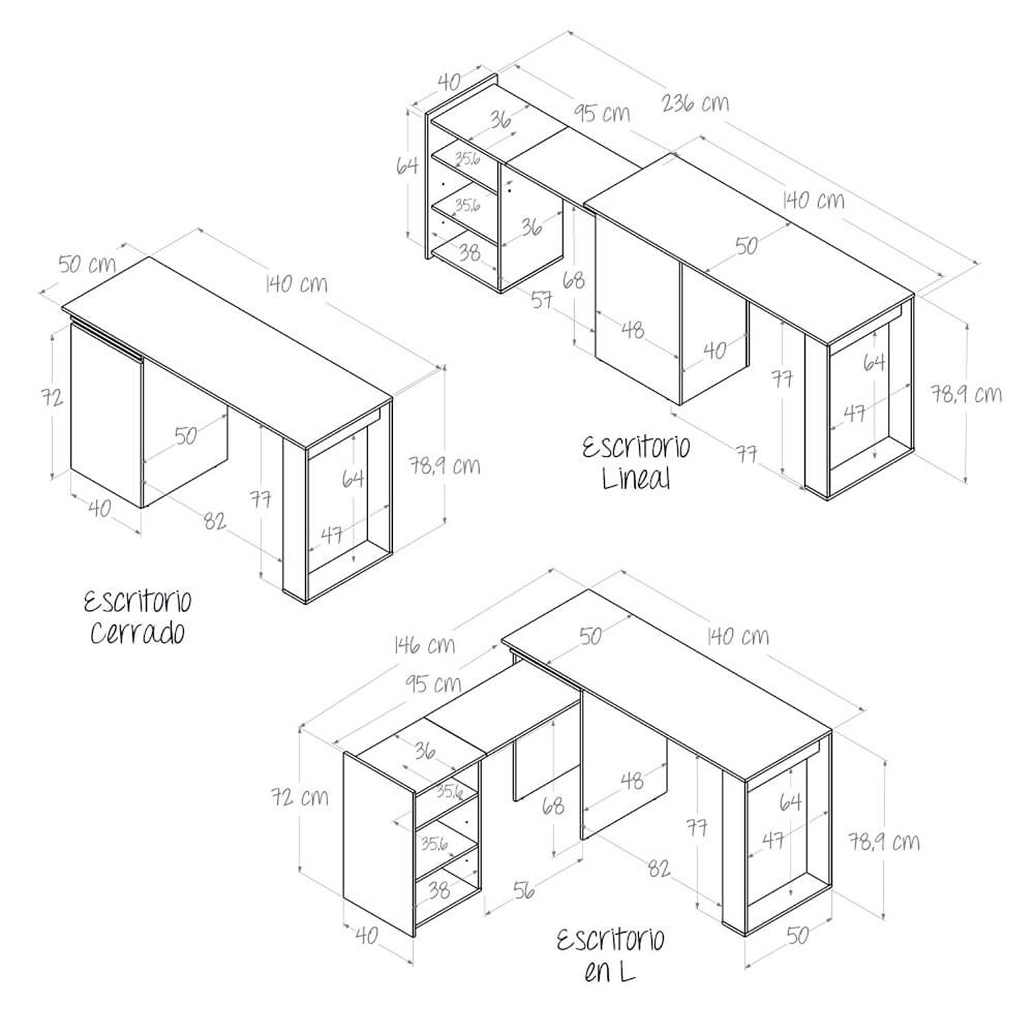 Escritorio dos Puestos Extensible o forma de L Cuba - Rovere - Escritorios | Bylmo