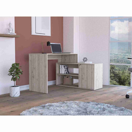 Escritorio en L Rennes Ceniza 117 cm con Dos Entrepaños y Una Puerta - Escritorios | Bylmo