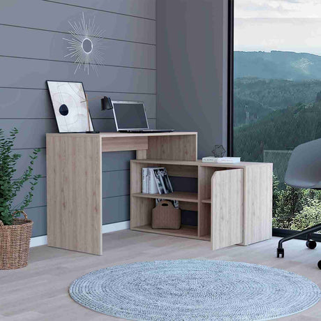 Escritorio en L Rennes Ceniza 117 cm con Dos Entrepaños y Una Puerta - Escritorios | Bylmo