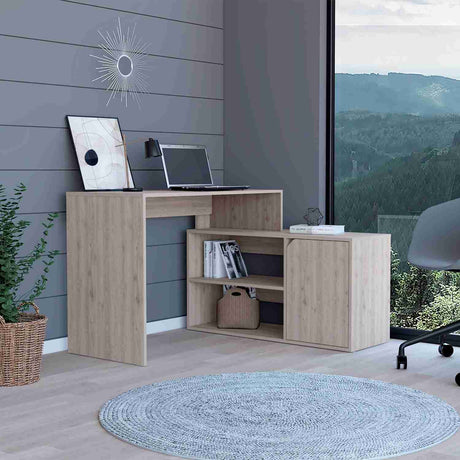 Escritorio en L Rennes Ceniza 117 cm con Dos Entrepaños y Una Puerta - Escritorios | Bylmo