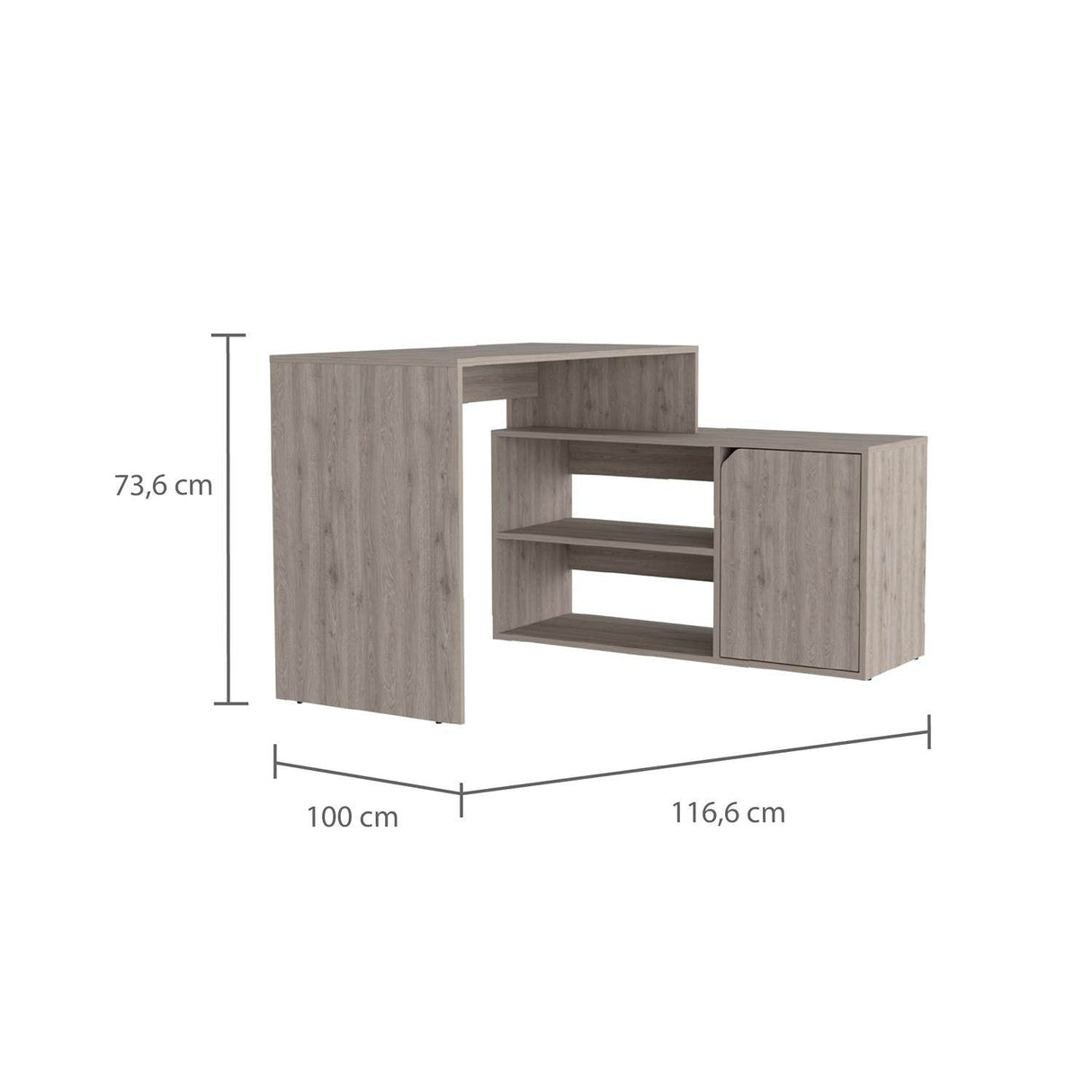 Escritorio en L Rennes Ceniza 117 cm con Dos Entrepaños y Una Puerta - Escritorios | Bylmo