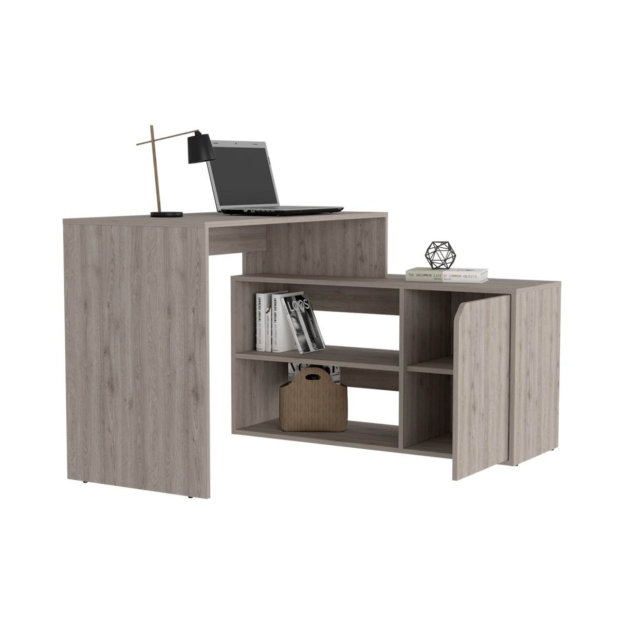 Escritorio en L Rennes Ceniza 117 cm con Dos Entrepaños y Una Puerta - Escritorios | Bylmo