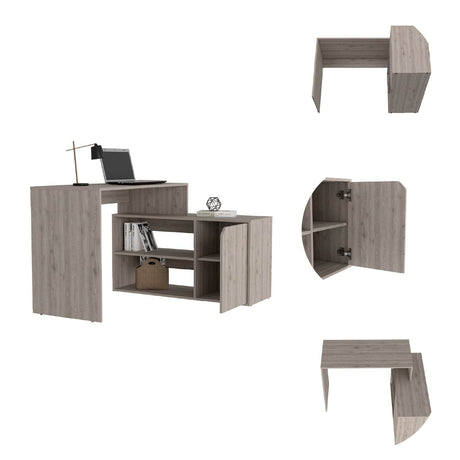 Escritorio en L Rennes Ceniza 117 cm con Dos Entrepaños y Una Puerta - Escritorios | Bylmo