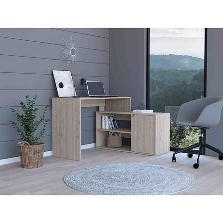 Escritorio en L Rennes Ceniza 117 cm con Dos Entrepaños y Una Puerta - Escritorios | Bylmo