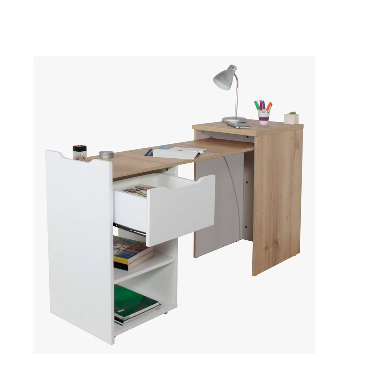 Escritorio Extensible Provenza Duna 40x77.8cm Con Un Cajón y con Organizador de Libros - Escritorios | Bylmo