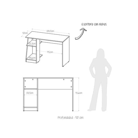 Escritorio Jazze Duna 42x198cm sin Cajones y con Organizador de Libros - Escritorios | Bylmo