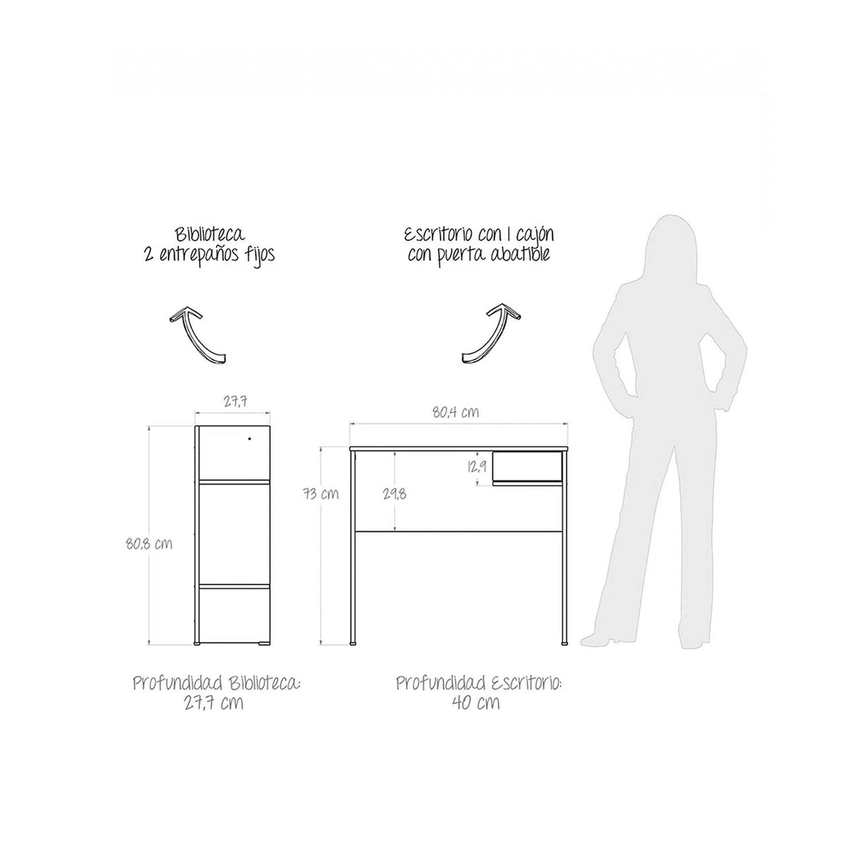 Combo Escritorio y Biblioteca Sahara Wengue 80x73cm Con Un Cajón y con Organizador de Libros - Escritorios | Bylmo