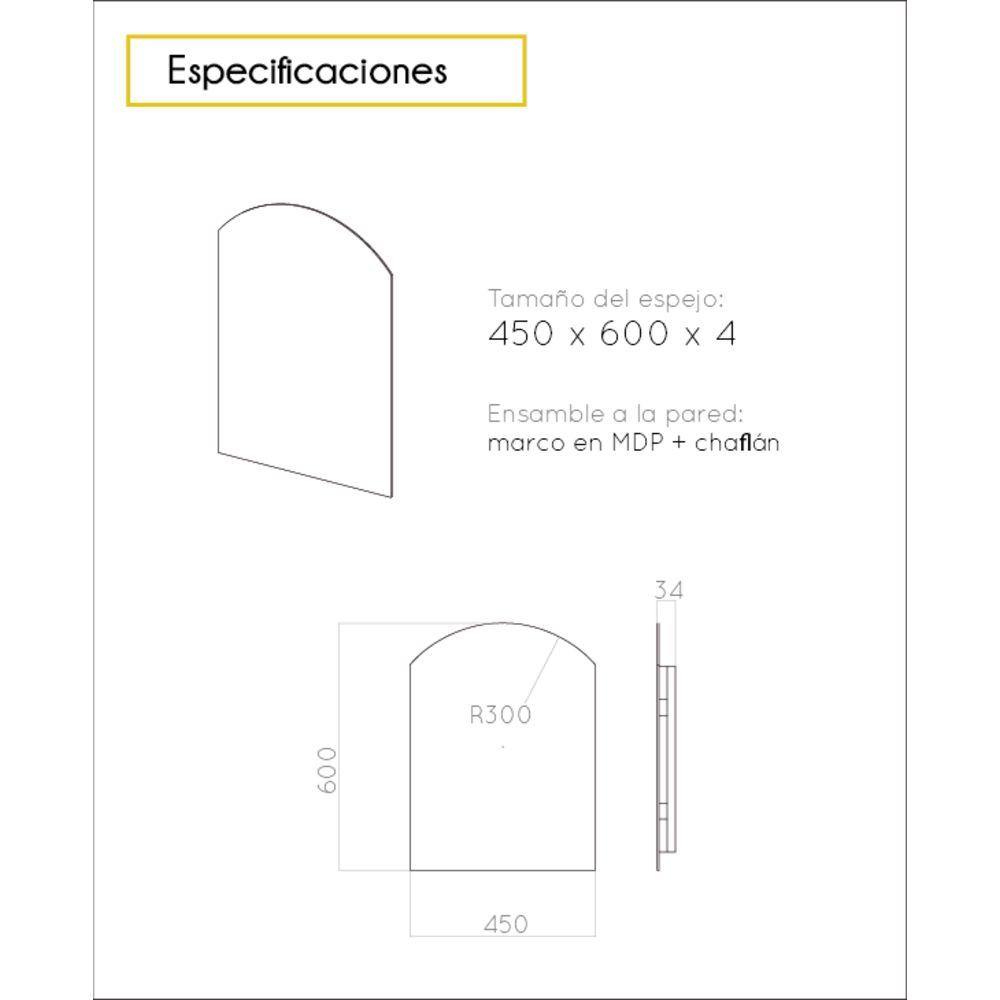 Espejo de Baño Affi Plateado 45x60cm Arco Superior con Biselado - Espejos de Baño | Bylmo
