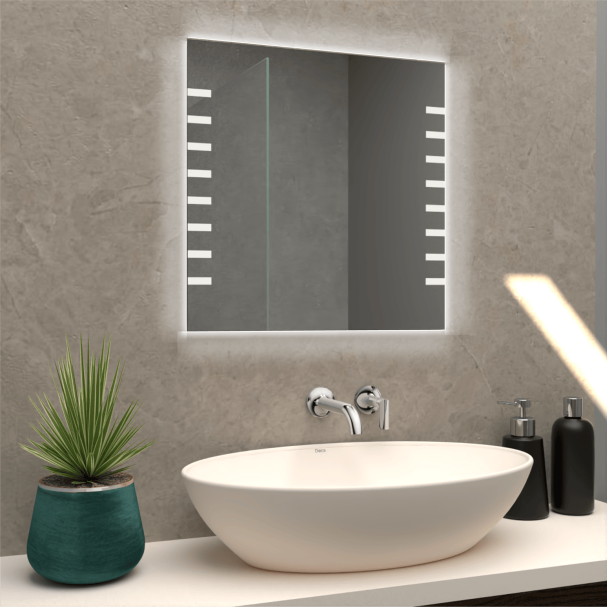 Espejo de Baño Led Touch Cairo Plateado 60x60cm Cuadrado con Sandblasting - Espejos de Baño | Bylmo