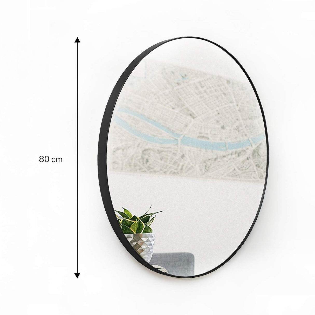 Espejo de Pared Negro 80x80cm Redondo con Marco Metalico - Espejos Decorativos | Bylmo