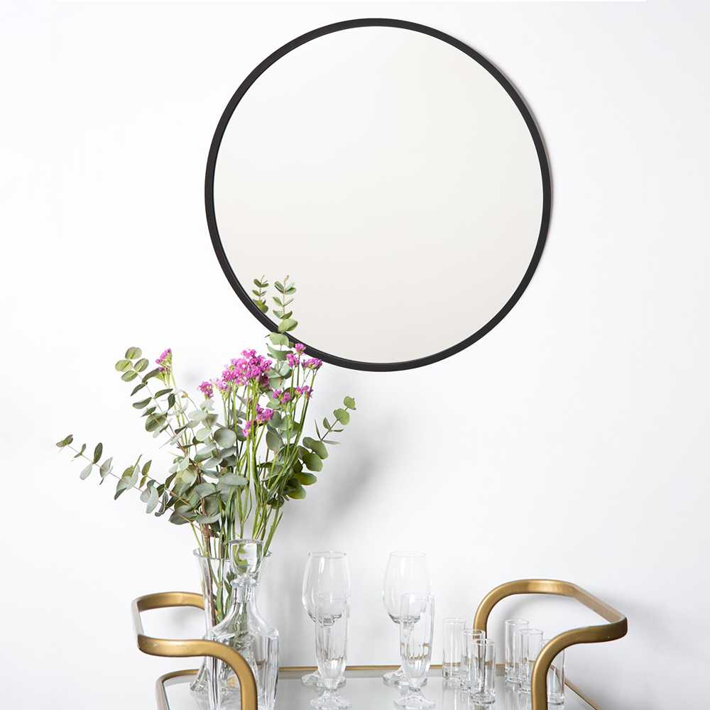 Espejo de Pared Negro 80x80cm Redondo con Marco En Madera - Espejos Decorativos | Bylmo