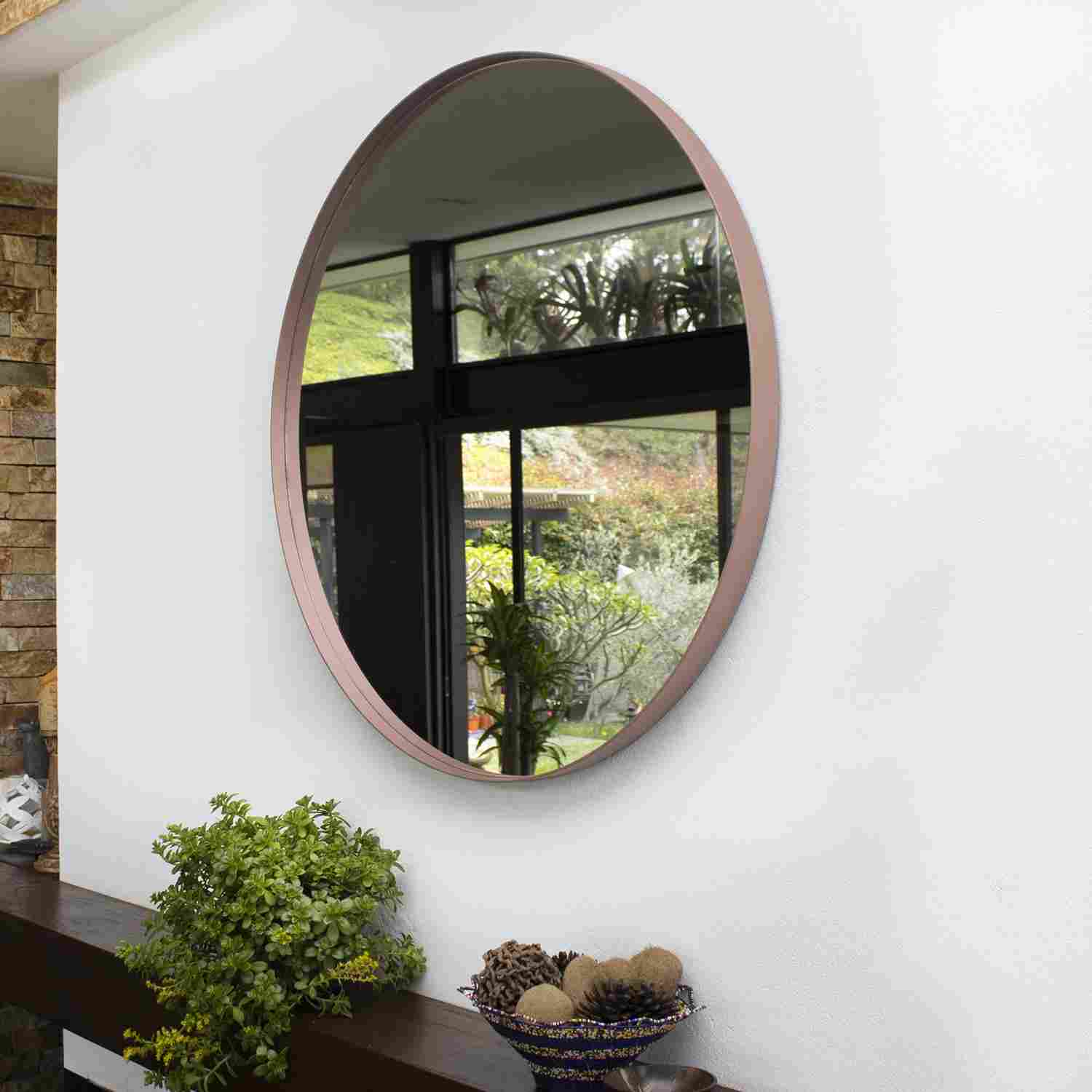 Espejo de Pared Osaka Cobre 90x90cm Redondo con Marco Metalico - Espejos Decorativos | Bylmo