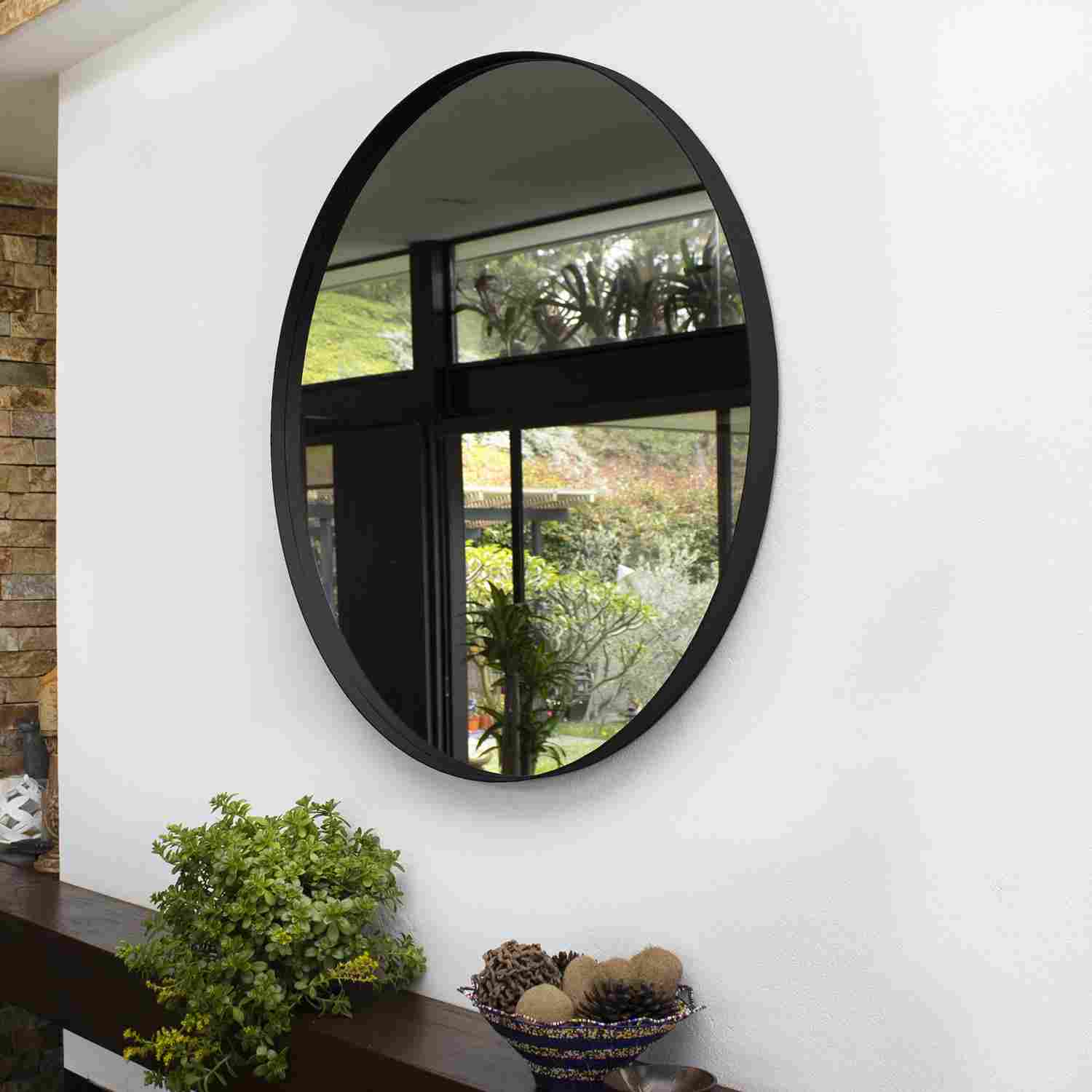 Espejo de Pared Osaka Negro 90x90cm Redondo con Marco Metalico - Espejos Decorativos | Bylmo