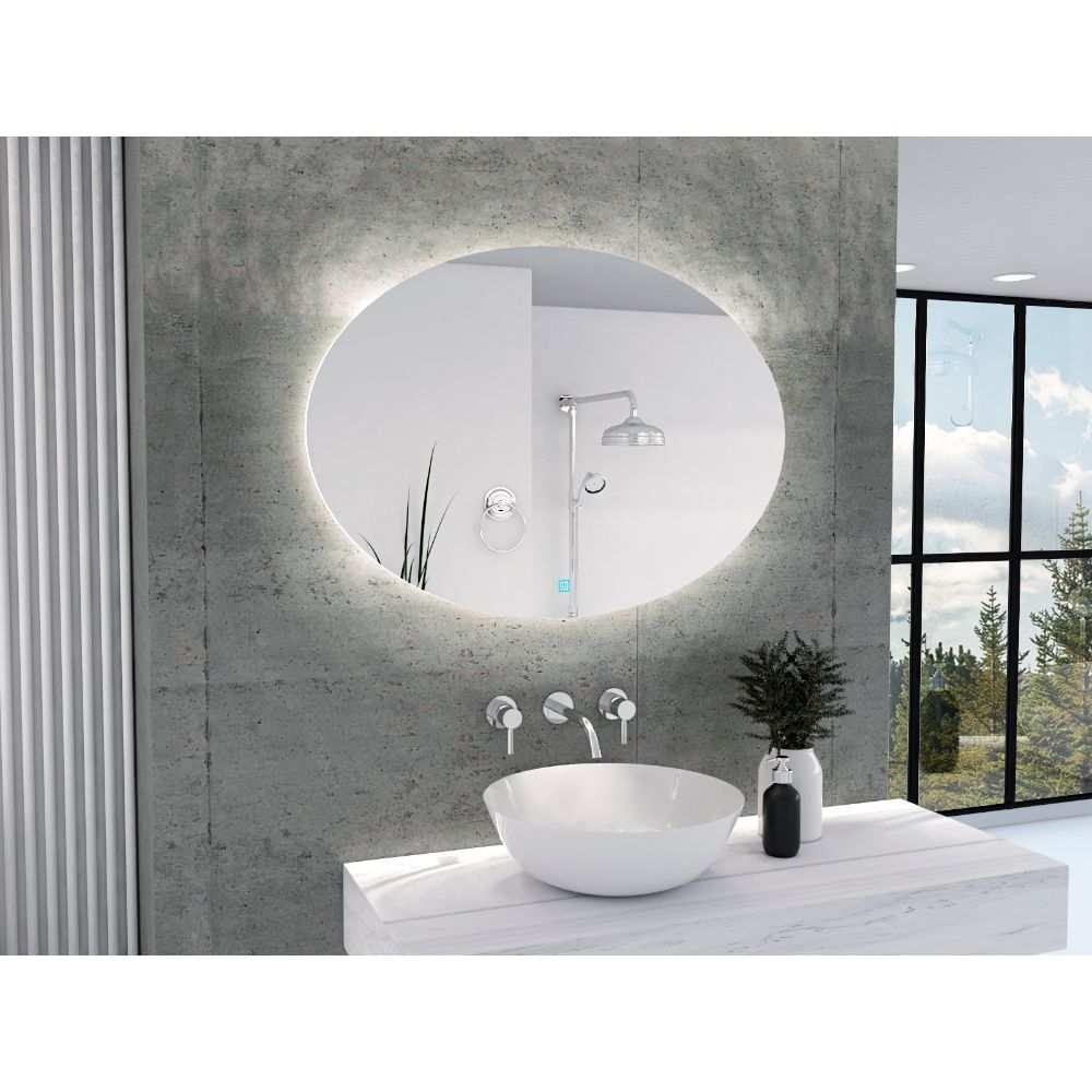 Espejo de Baño Ovalle Plateado 90x65cm Redondo y con Iluminiación Led - Espejos de Baño | Bylmo