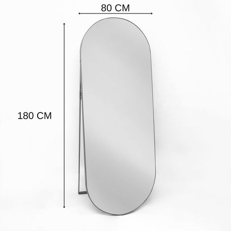 Espejo de Piso Mayorca Plata 80x180cm Ovalado con Marco Metálico - Espejos Decorativos | Bylmo