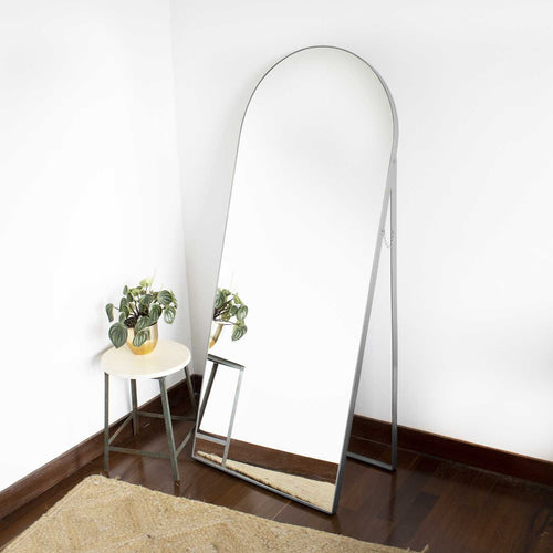 Espejo de Piso Zanzíbar Rectangular Arqueado 60 cm Plata Decorativo
