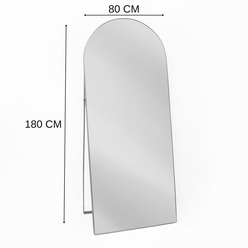 Espejo de Piso Zanzíbar Rectangular Arqueado 80 cm Plata Decorativo