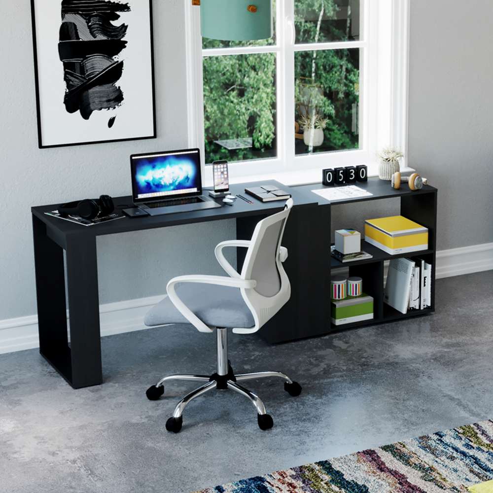 Escritorio en L Quadratta Wengue 126 cm Transformable con Entrepaños - Escritorios y Archivadores | Bylmo