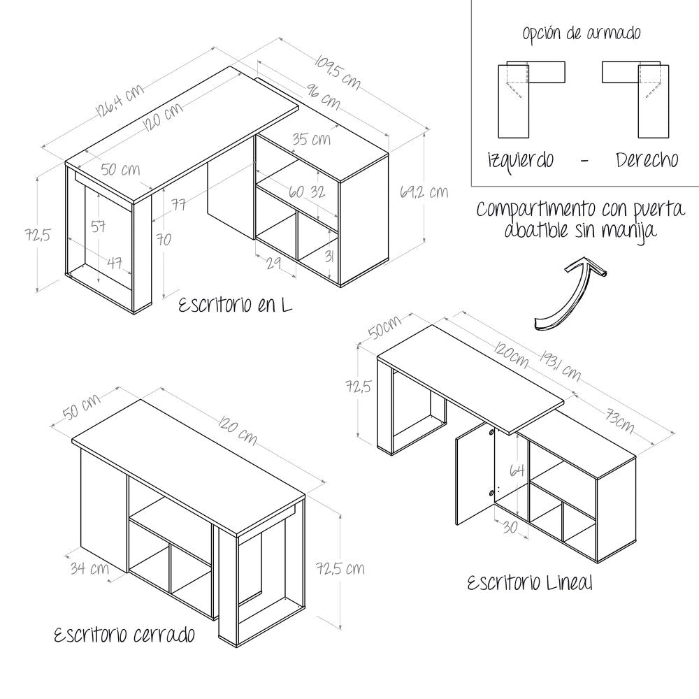 Escritorio en L Quadratta Wengue 126 cm Transformable con Entrepaños - Escritorios y Archivadores | Bylmo