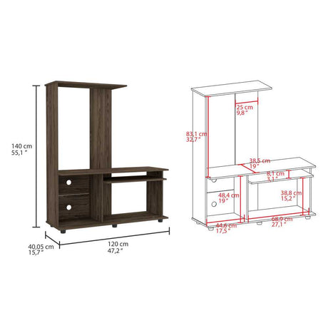 Centro de Entretenimiento Magallanes Coñac 120x140cm Para TV Hasta 50 Pulgadas sin Cajones con Ranuras para Cables y con Patas - Muebles para TV | Bylmo