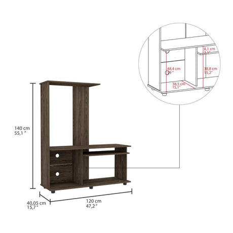 Centro de Entretenimiento Magallanes Coñac 120x140cm Para TV Hasta 50 Pulgadas sin Cajones con Ranuras para Cables y con Patas - Muebles para TV | Bylmo