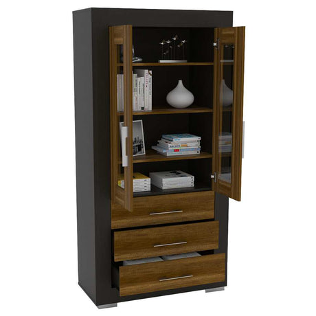 Vitrina Albatros Wengue 90x182cm con Cuatro Compartimientos y con Tres Cajones - Bifes | Bylmo