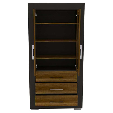 Vitrina Albatros Wengue 90x182cm con Cuatro Compartimientos y con Tres Cajones - Bifes | Bylmo