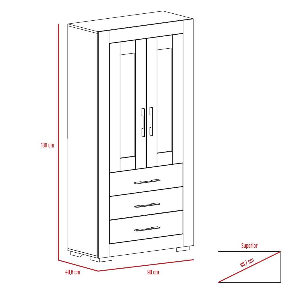 Vitrina Albatros Wengue 90x182cm con Cuatro Compartimientos y con Tres Cajones - Bifes | Bylmo