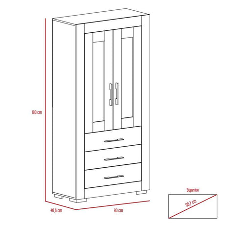 Vitrina Albatros Wengue 90x182cm con Cuatro Compartimientos y con Tres Cajones - Bifes | Bylmo