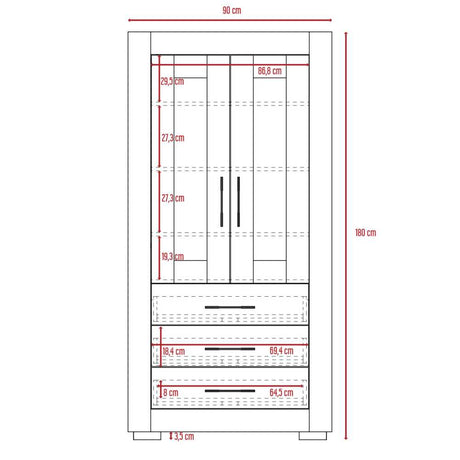 Vitrina Albatros Wengue 90x182cm con Cuatro Compartimientos y con Tres Cajones - Bifes | Bylmo