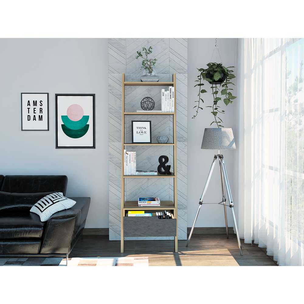 Biblioteca Escalera Mónaco Duna 56 cm con Cajón y Entrepaños - Bibliotecas | Bylmo