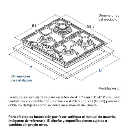 Estufa de Empotrar Challenger Acero 59x51cm de Cuatro Quemadores Para Gas Natural - Electrodomesticos | Bylmo