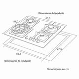 Estufa de Empotrar SI 60 cm Acero a Gas de 4 Puestos - Electrodomesticos | Bylmo